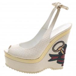 Pre Owned صندل غوتشي يونيسف تاتو كوليكشن جلد ثعبان أبيض كعب روكي مفتوح مقاس 38.5