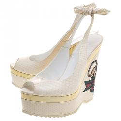 Pre Owned صندل غوتشي يونيسف تاتو كوليكشن جلد ثعبان أبيض كعب روكي مفتوح مقاس 38.5