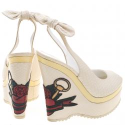 Pre Owned صندل غوتشي يونيسف تاتو كوليكشن جلد ثعبان أبيض كعب روكي مفتوح مقاس 38.5