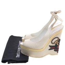 Pre Owned صندل غوتشي يونيسف تاتو كوليكشن جلد ثعبان أبيض كعب روكي مفتوح مقاس 38.5