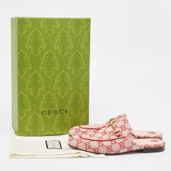 Pre Owned Gucci White/Red GG Canvas Princetown Flat Mules Size 38
