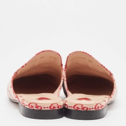 Pre Owned Gucci White/Red GG Canvas Princetown Flat Mules Size 38
