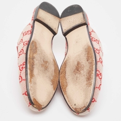 Pre Owned Gucci White/Red GG Canvas Princetown Flat Mules Size 38