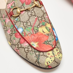 Gucci Multicolor GG Supreme Canvas Floral Princetown Mules Size 38