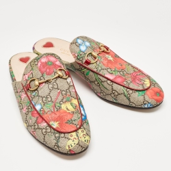 Gucci Multicolor GG Supreme Canvas Floral Princetown Mules Size 38