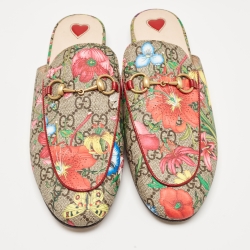 Gucci Multicolor GG Supreme Canvas Floral Princetown Mules Size 38