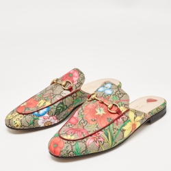 Gucci Multicolor GG Supreme Canvas Floral Princetown Mules Size 38
