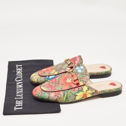Gucci Multicolor GG Supreme Canvas Floral Princetown Mules Size 38