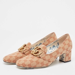 Pre Owned Gucci Beige GG Canvas Victoire Pumps Size 39.5