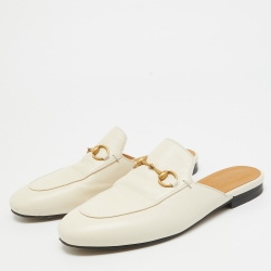 Gucci Cream Leather Princetown Mules Size 39.5 