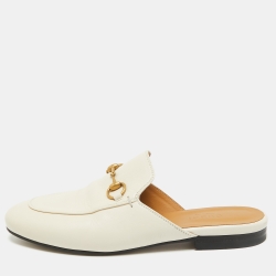 Gucci Cream Leather Princetown Mules Size 39.5 