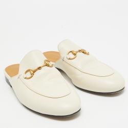 Gucci Cream Leather Princetown Mules Size 39.5 