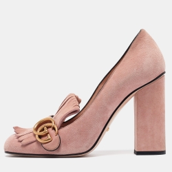 Pre Owned Gucci Pink Suede GG Marmont Pumps Size 38.5