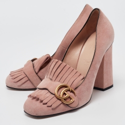 Pre Owned Gucci Pink Suede GG Marmont Pumps Size 38.5