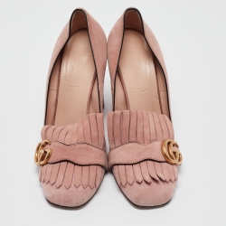 Pre Owned Gucci Pink Suede GG Marmont Pumps Size 38.5