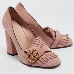 Pre Owned Gucci Pink Suede GG Marmont Pumps Size 38.5