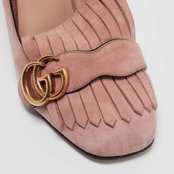 Pre Owned Gucci Pink Suede GG Marmont Pumps Size 38.5