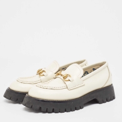 مملوكة مسبقًا Gucci White Leather Harald Horsebit Platform Loafers Size 41