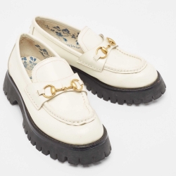 مملوكة مسبقًا Gucci White Leather Harald Horsebit Platform Loafers Size 41