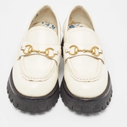 مملوكة مسبقًا Gucci White Leather Harald Horsebit Platform Loafers Size 41