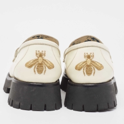 مملوكة مسبقًا Gucci White Leather Harald Horsebit Platform Loafers Size 41