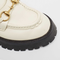 مملوكة مسبقًا Gucci White Leather Harald Horsebit Platform Loafers Size 41