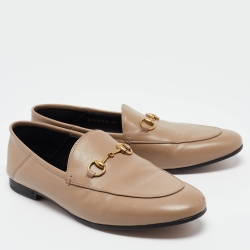 Pre Owned Gucci Brown Leather Jordaan Slip On Loafers Size 40