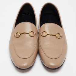 Pre Owned Gucci Brown Leather Jordaan Slip On Loafers Size 40