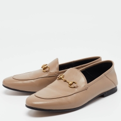 Pre Owned Gucci Brown Leather Jordaan Slip On Loafers Size 40