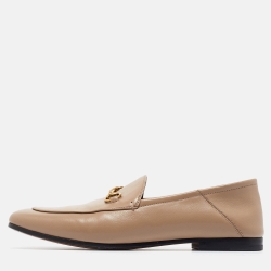 Pre Owned Gucci Brown Leather Jordaan Slip On Loafers Size 40