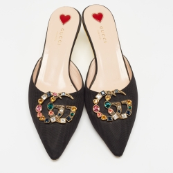 Pre Owned Gucci Black Canvas Unia Mules Size 39