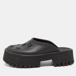 Gucci Black Perforated GG Rubber Slip On Sandals Size 37