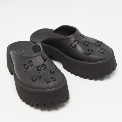 Gucci Black Perforated GG Rubber Slip On Sandals Size 37