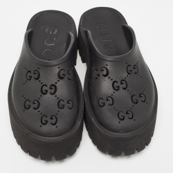 Gucci Black Perforated GG Rubber Slip On Sandals Size 37