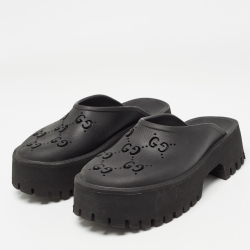 Gucci Black Perforated GG Rubber Slip On Sandals Size 37