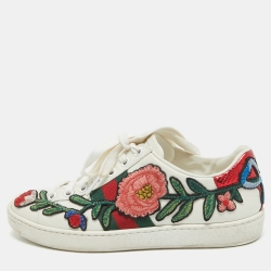 Gucci White Leather Ace Web Low Top Sneakers Size 34