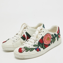 Gucci White Leather Ace Web Low Top Sneakers Size 34