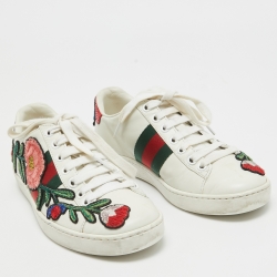 Gucci White Leather Ace Web Low Top Sneakers Size 34