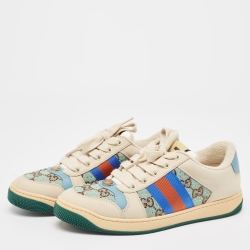 Pre Owned Gucci Multicolor Leather and Canvas Screener Sneakers Size 39