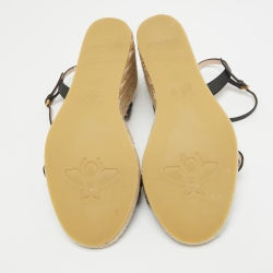 Pre Owned Gucci Black Leather Double G Wedge Espadrille Sandals Size 39.5