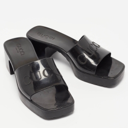 Gucci Black Rubber Logo Slide Sandals Size 37