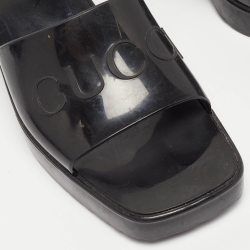 Gucci Black Rubber Logo Slide Sandals Size 37