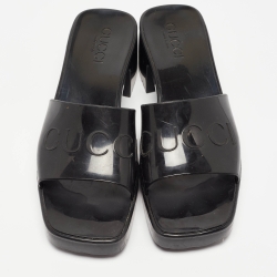 Gucci Black Rubber Logo Slide Sandals Size 37