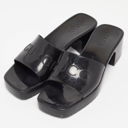 Gucci Black Rubber Logo Slide Sandals Size 37