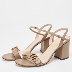 Pre Owned Gucci Beige Leather GG Marmont Sandals Size 40