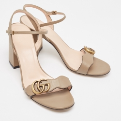 Pre Owned Gucci Beige Leather GG Marmont Sandals Size 40
