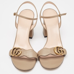 Pre Owned Gucci Beige Leather GG Marmont Sandals Size 40