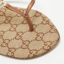 Pre Owned Gucci Brown/Metallic Bronze Interlocking G Logo Thong Slide Flats Size 38.5 
