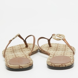 Pre Owned Gucci Brown/Metallic Bronze Interlocking G Logo Thong Slide Flats Size 38.5 