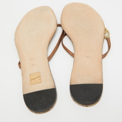 Pre Owned Gucci Brown/Metallic Bronze Interlocking G Logo Thong Slide Flats Size 38.5 